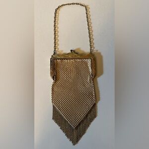 Vintage Flapper Gold Enameled Mesh Purse with Fringe